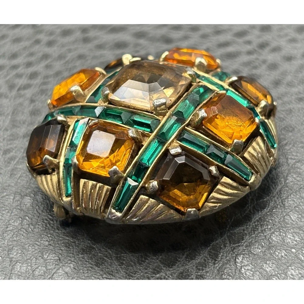 Marcel Boucher Vintage Dome Rhinestone Checkerboard Brooch